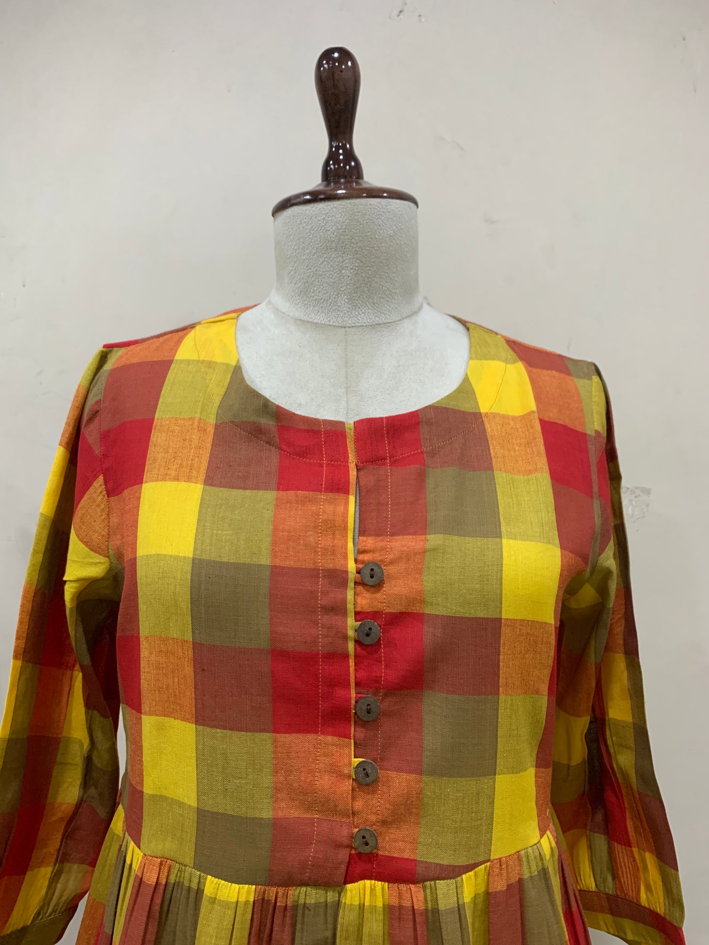 Multicolor Plaid Check V-Neck Maxi Dress