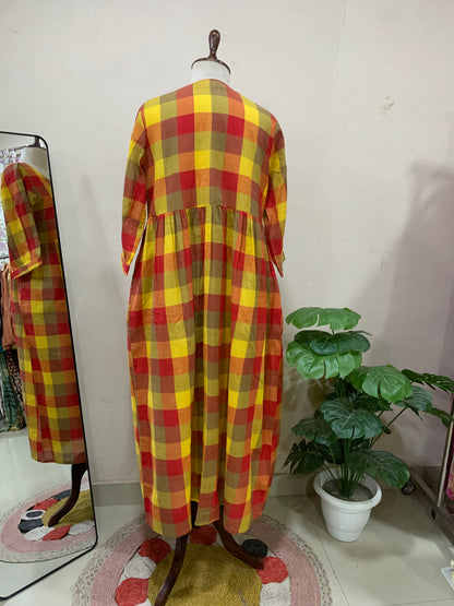 Multicolor Plaid Check V-Neck Maxi Dress