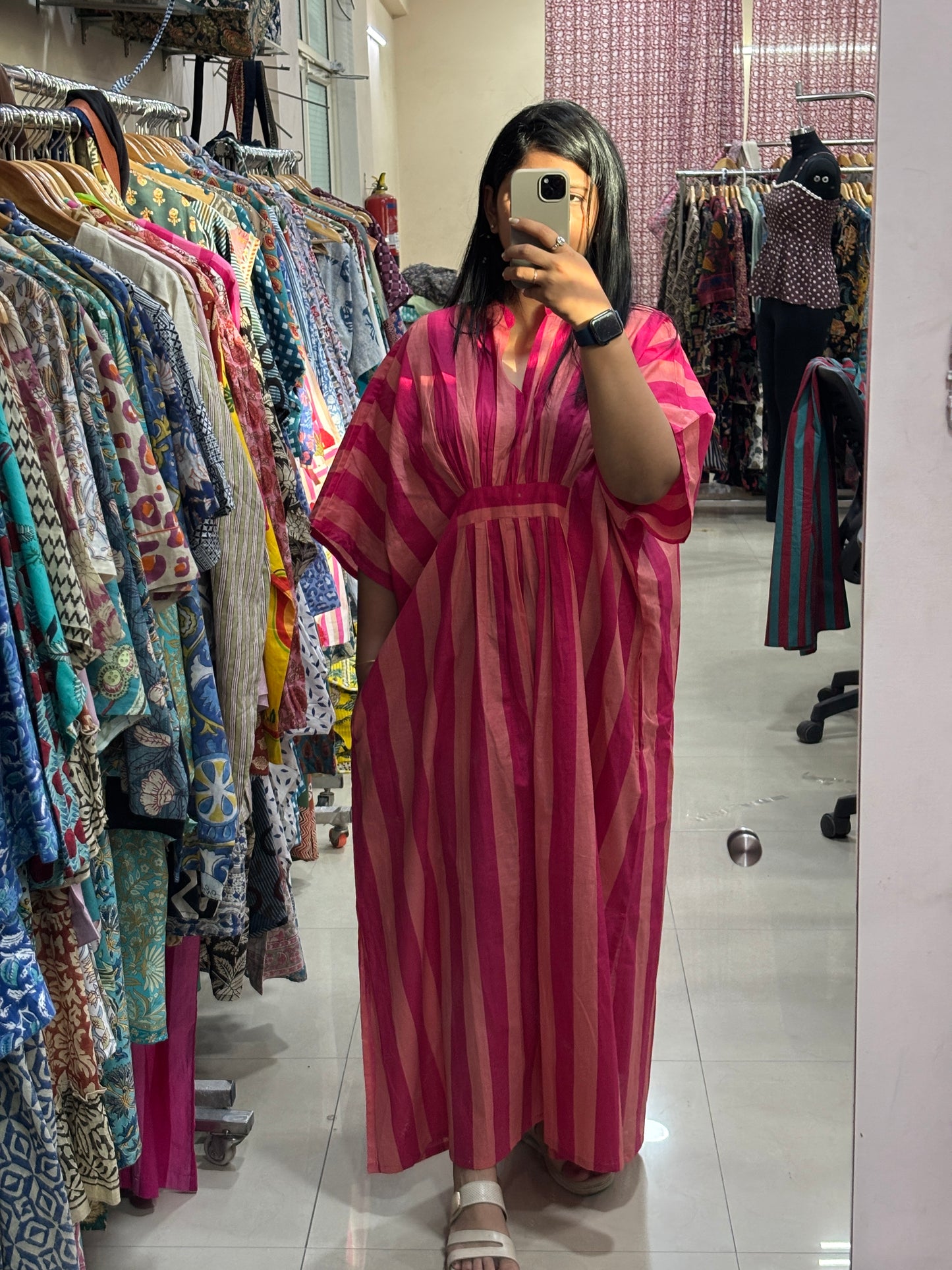 Pink Striped Kaftan Dress