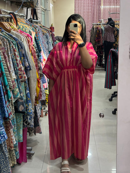 Pink Striped Kaftan Dress