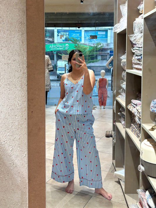 Sky Blue Heart Print Loungewear Set