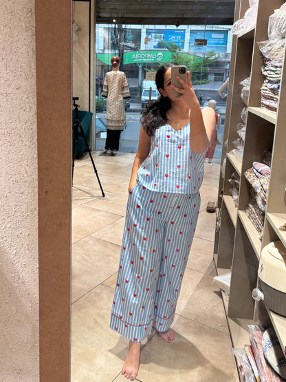 Sky Blue Heart Print Loungewear Set