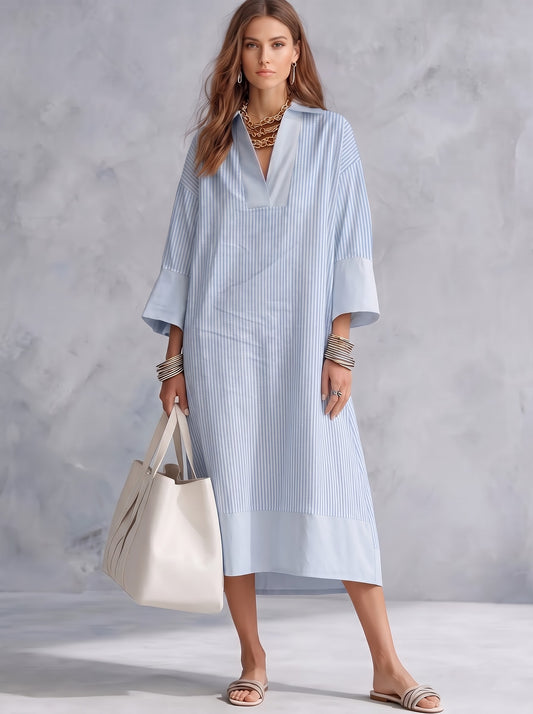 Sky Blue Vertical Pinstripe Tunic Dress