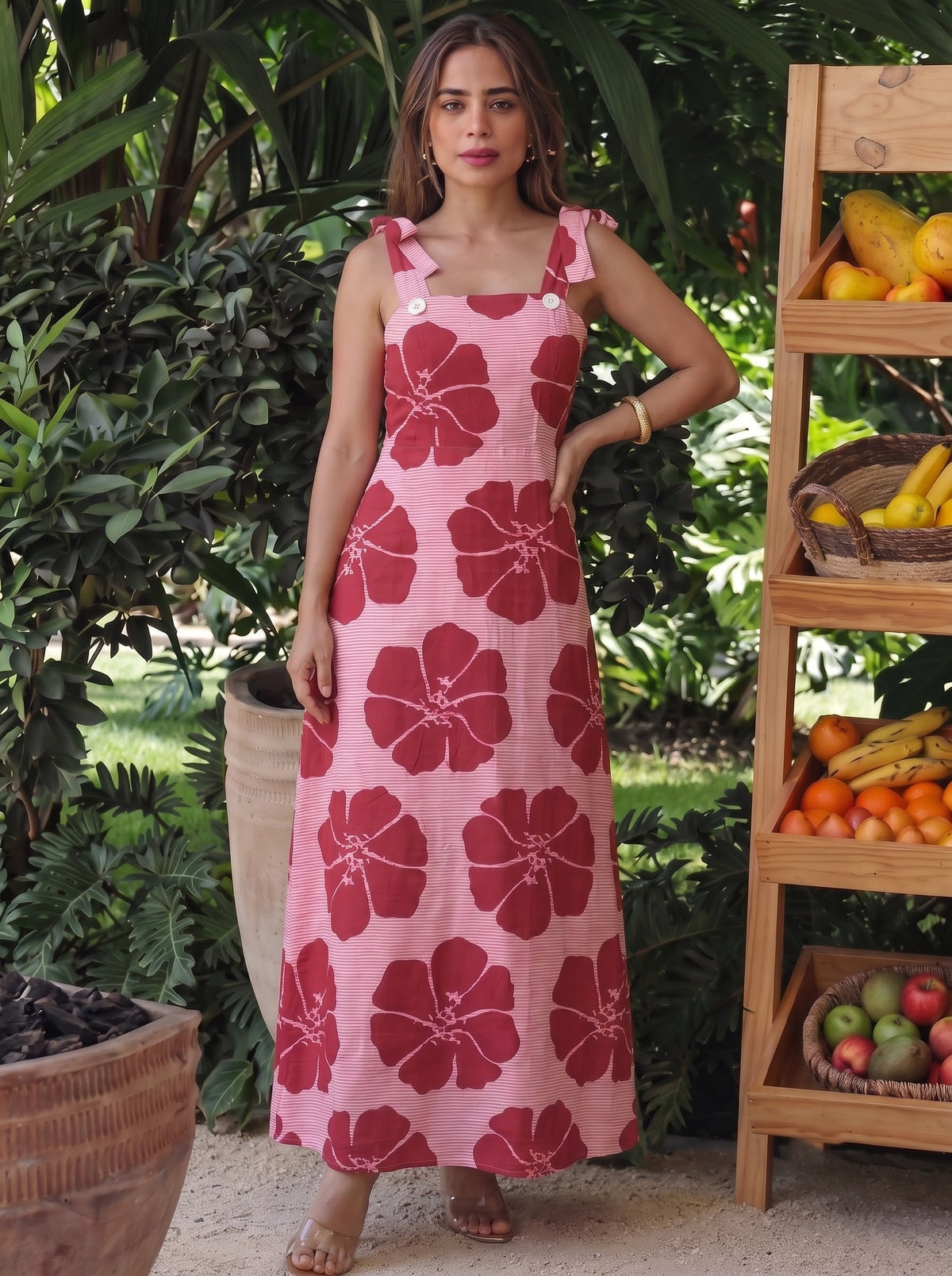 Pink & Red Floral Printed Maxi Dress