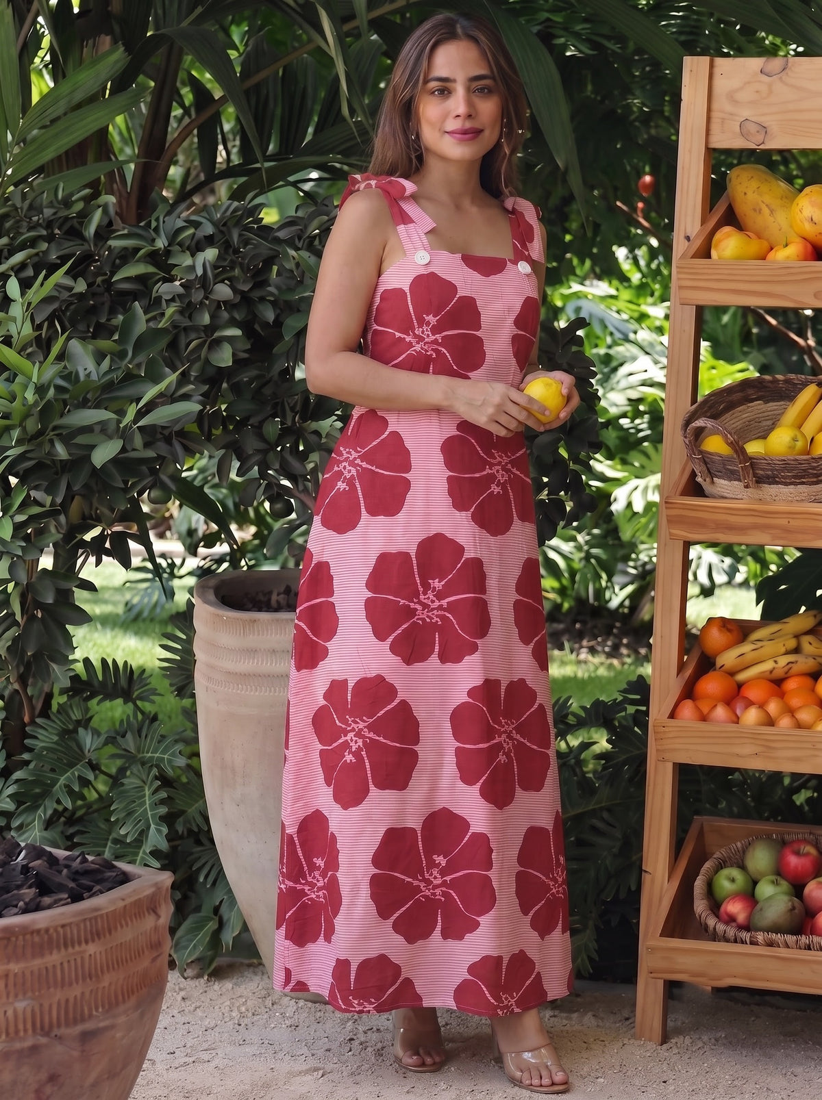 Pink & Red Floral Printed Maxi Dress