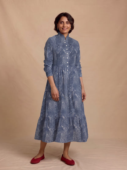 Indigo Blue Chevron Tiered Maxi Dress