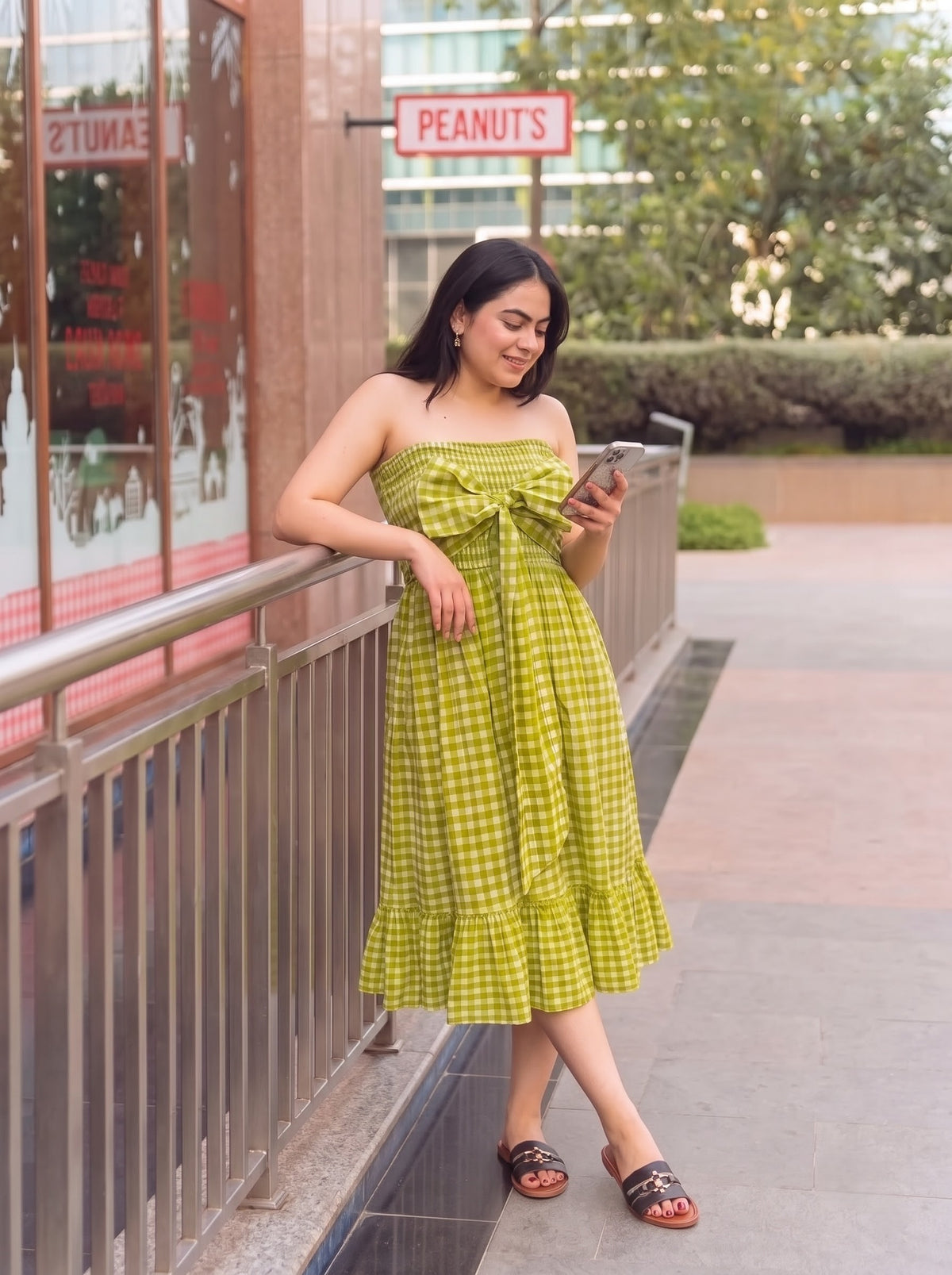 Lime Gingham Bow Dress