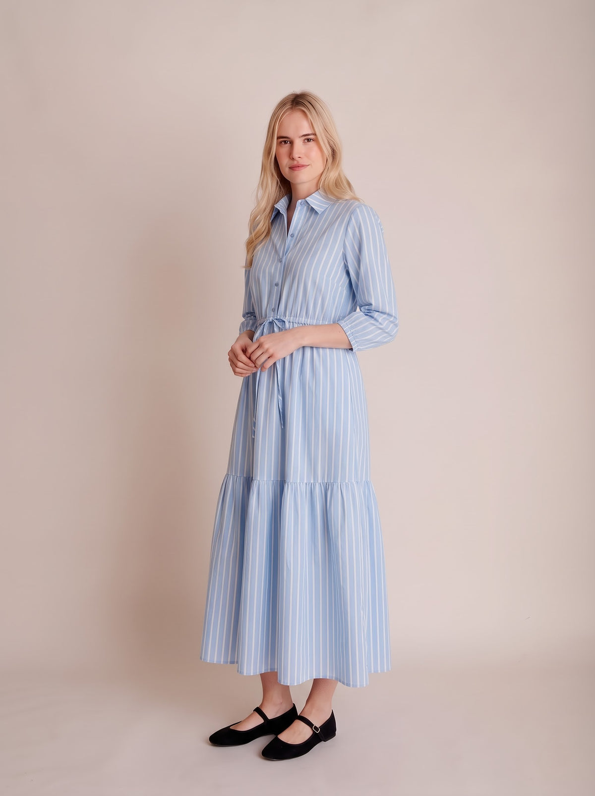 Sky Blue Vertical Striped Maxi Dress