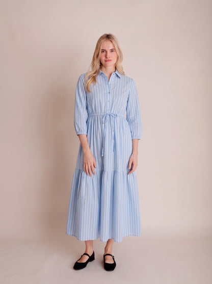 Sky Blue Vertical Striped Maxi Dress
