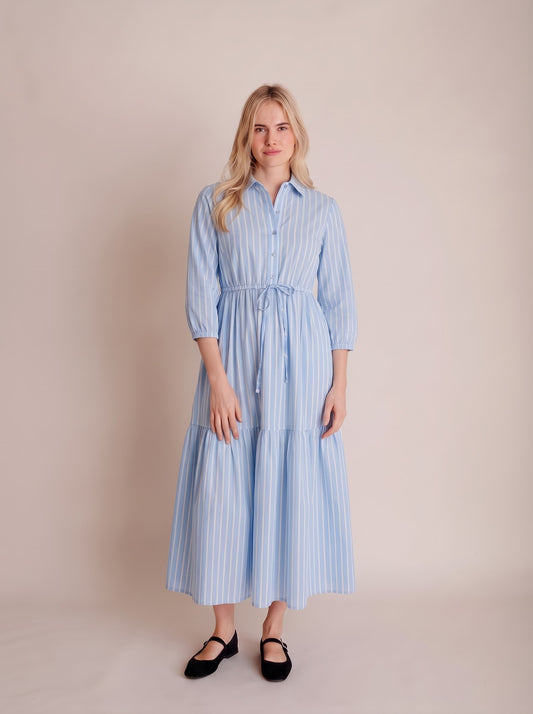 Sky Blue Vertical Striped Maxi Dress