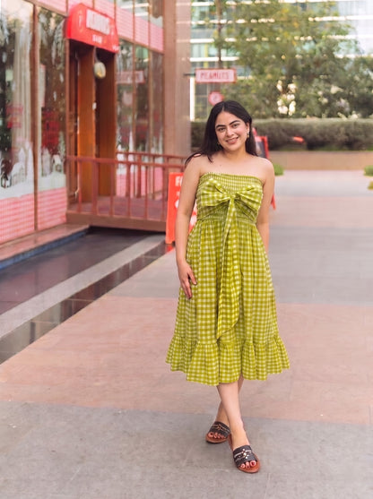 Lime Gingham Bow Dress