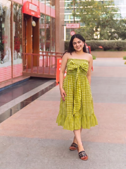 Lime Gingham Bow Dress