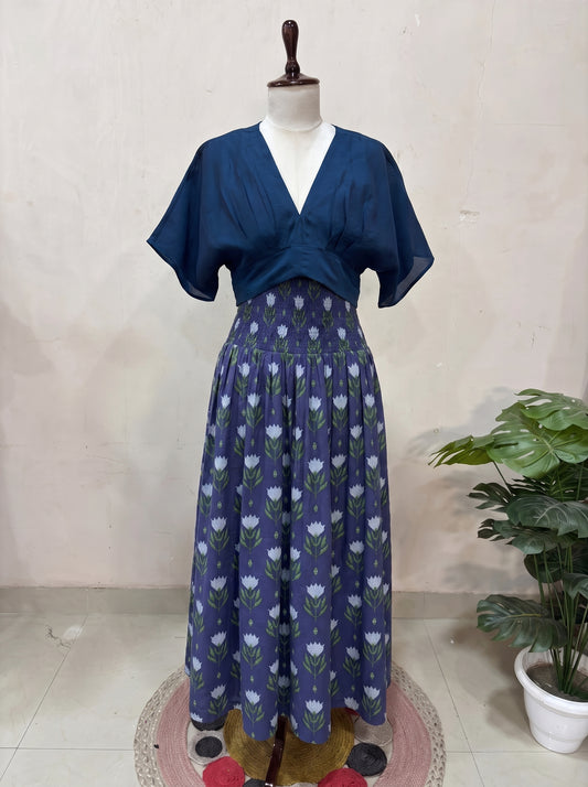 Indigo Floral Skirt Top Set