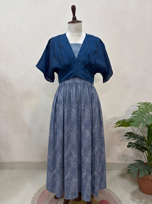 Blue Herringbone Skirt Top Set