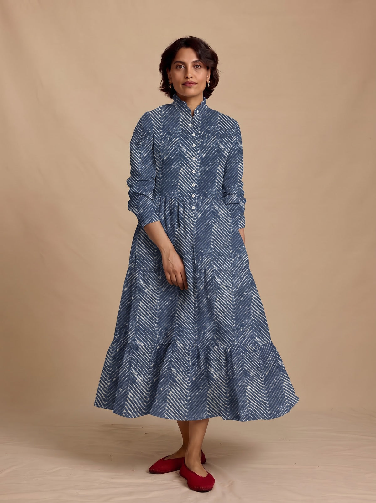 Indigo Blue Chevron Tiered Maxi Dress