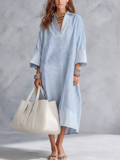 Sky Blue Vertical Pinstripe Tunic Dress