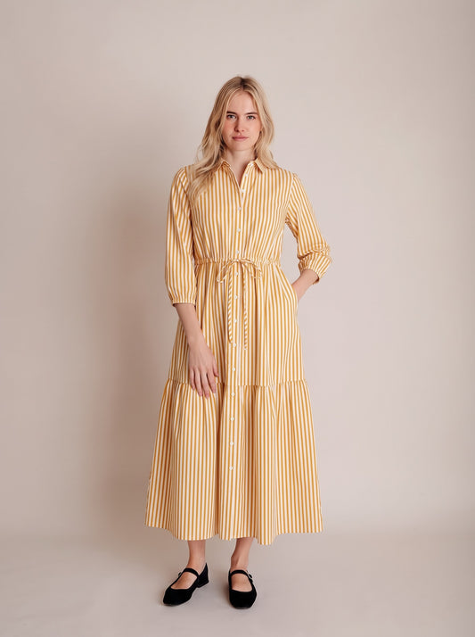 Mustard Yellow Vertical Striped Maxi Dress
