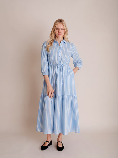 Sky Blue Vertical Striped Maxi Dress