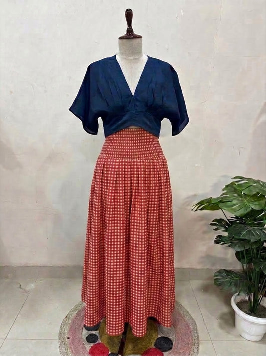 Red Checkered Skirt Top Set