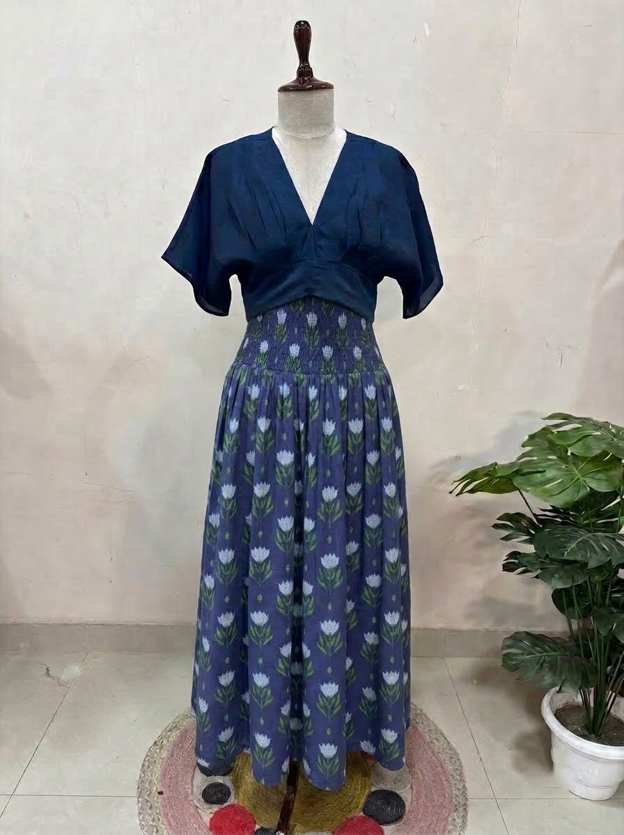 Indigo Floral Skirt Top Set