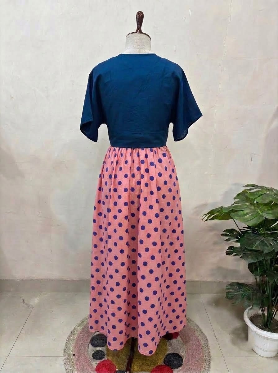 Navy Pink Polka Skirt Top Set