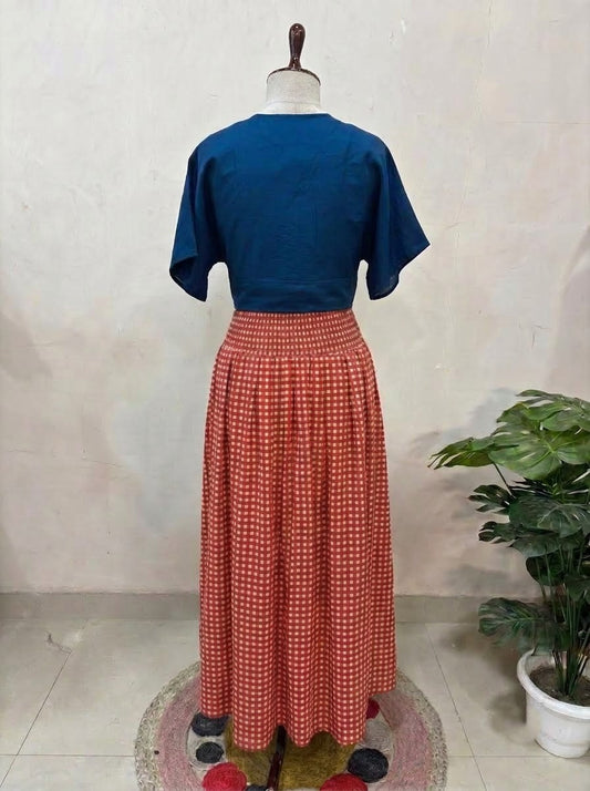 Red Checkered Skirt Top Set