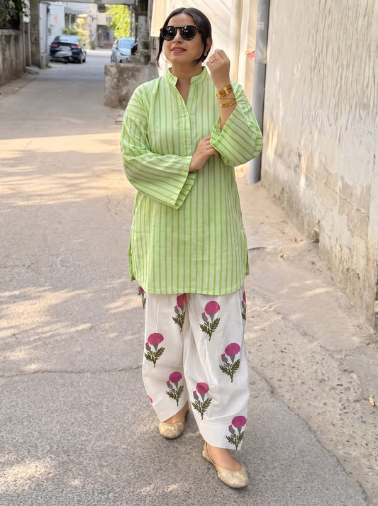 Mira Lime Stripe & Floral Farshi Salwar