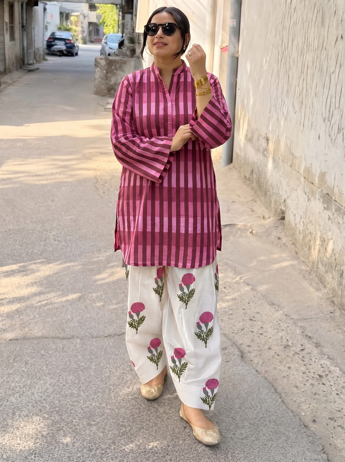 Aira Stripe & White Floral Farshi Salwar