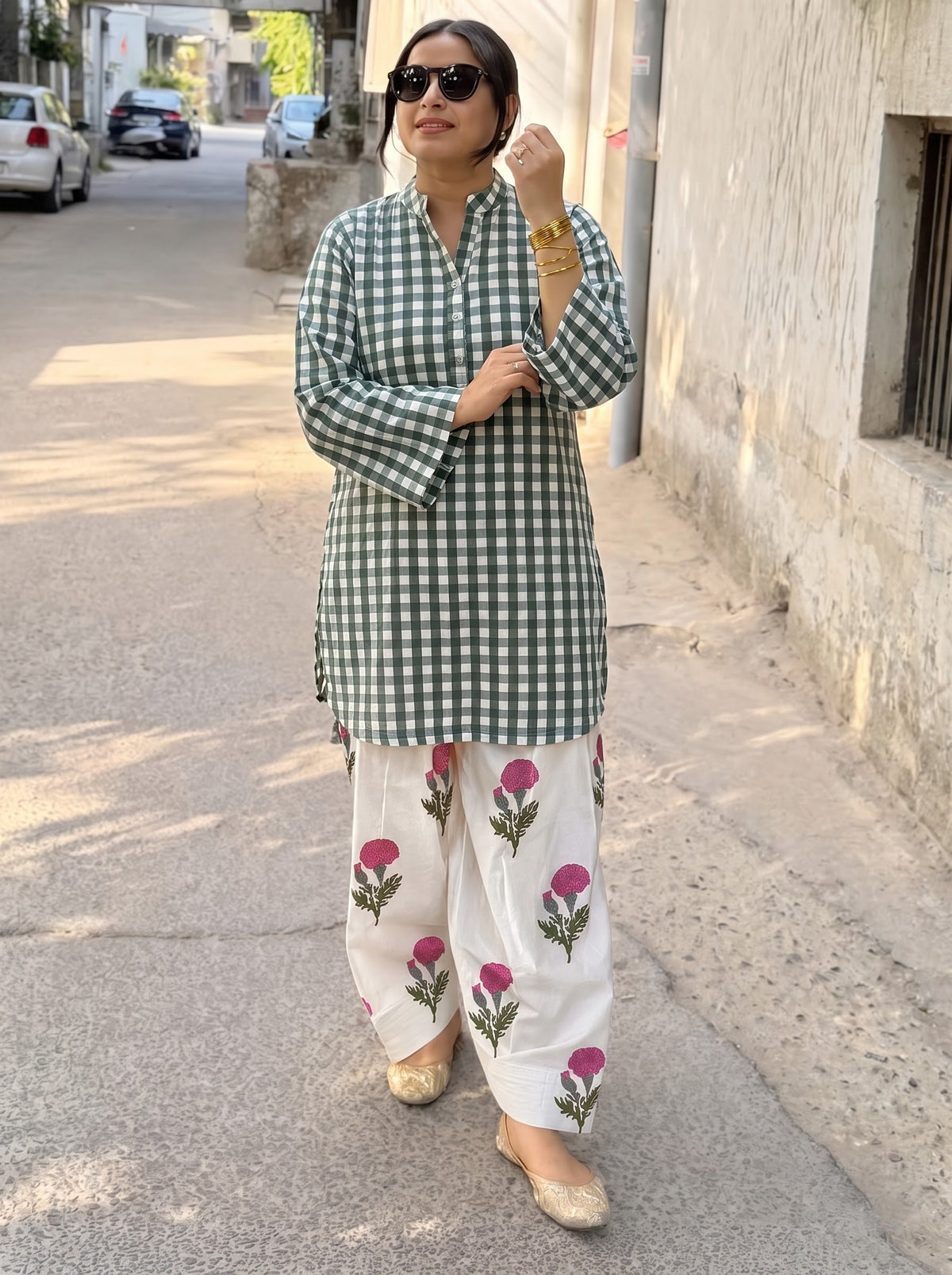 Aanya Forest Check & Floral Farshi Salwar
