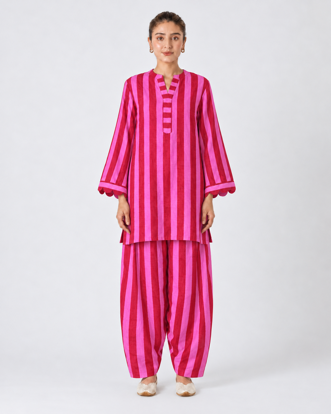 Pink Striped Tunic and Harem Pant Set