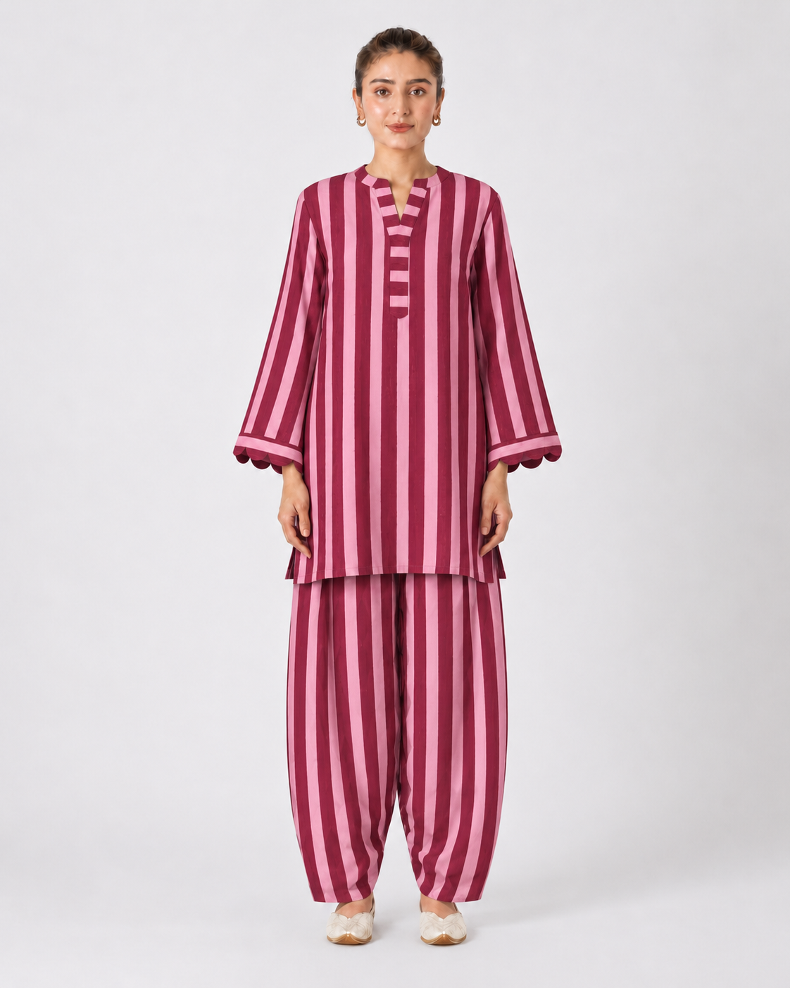 Mauve Striped Tunic and Harem Pant Set