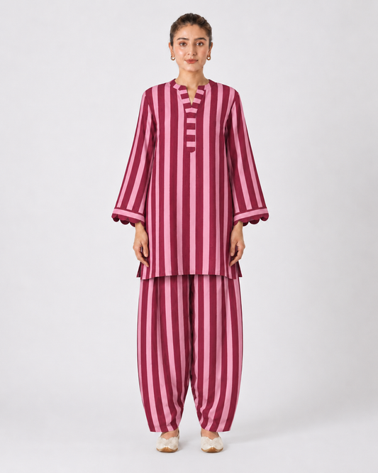 Mauve Striped Tunic and Harem Pant Set