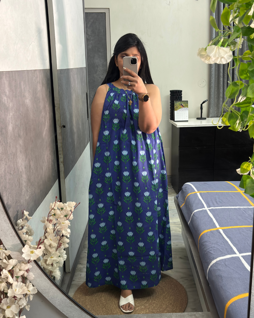 Indigo Tulip Halter Neck Flared Dress