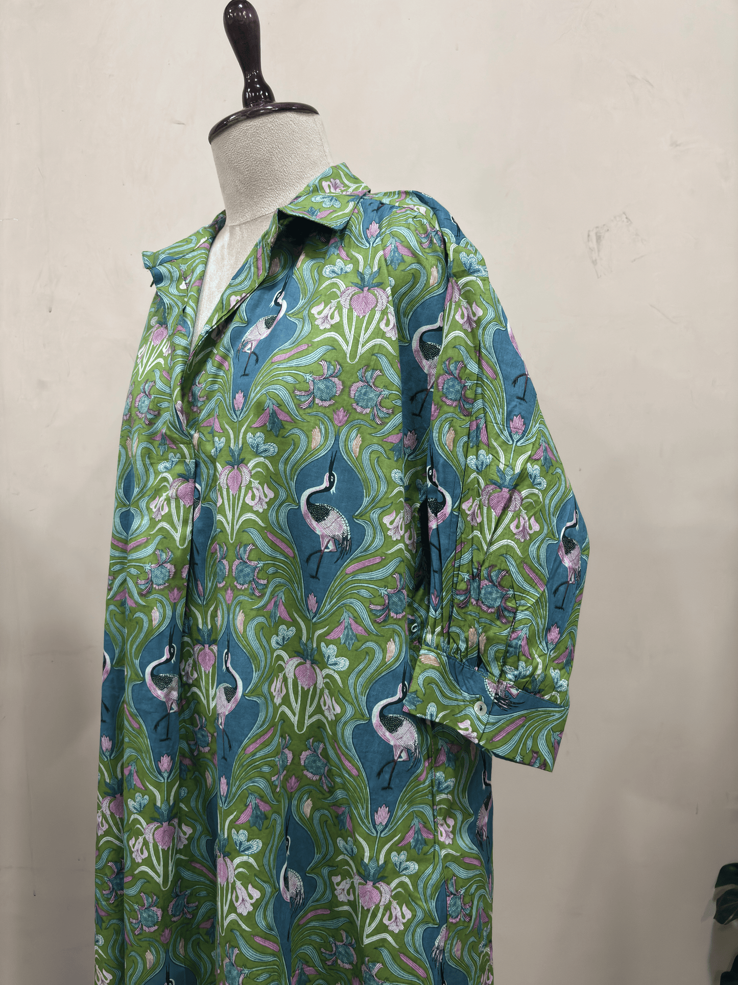 Sage Green Flamingo Button-Down Dress