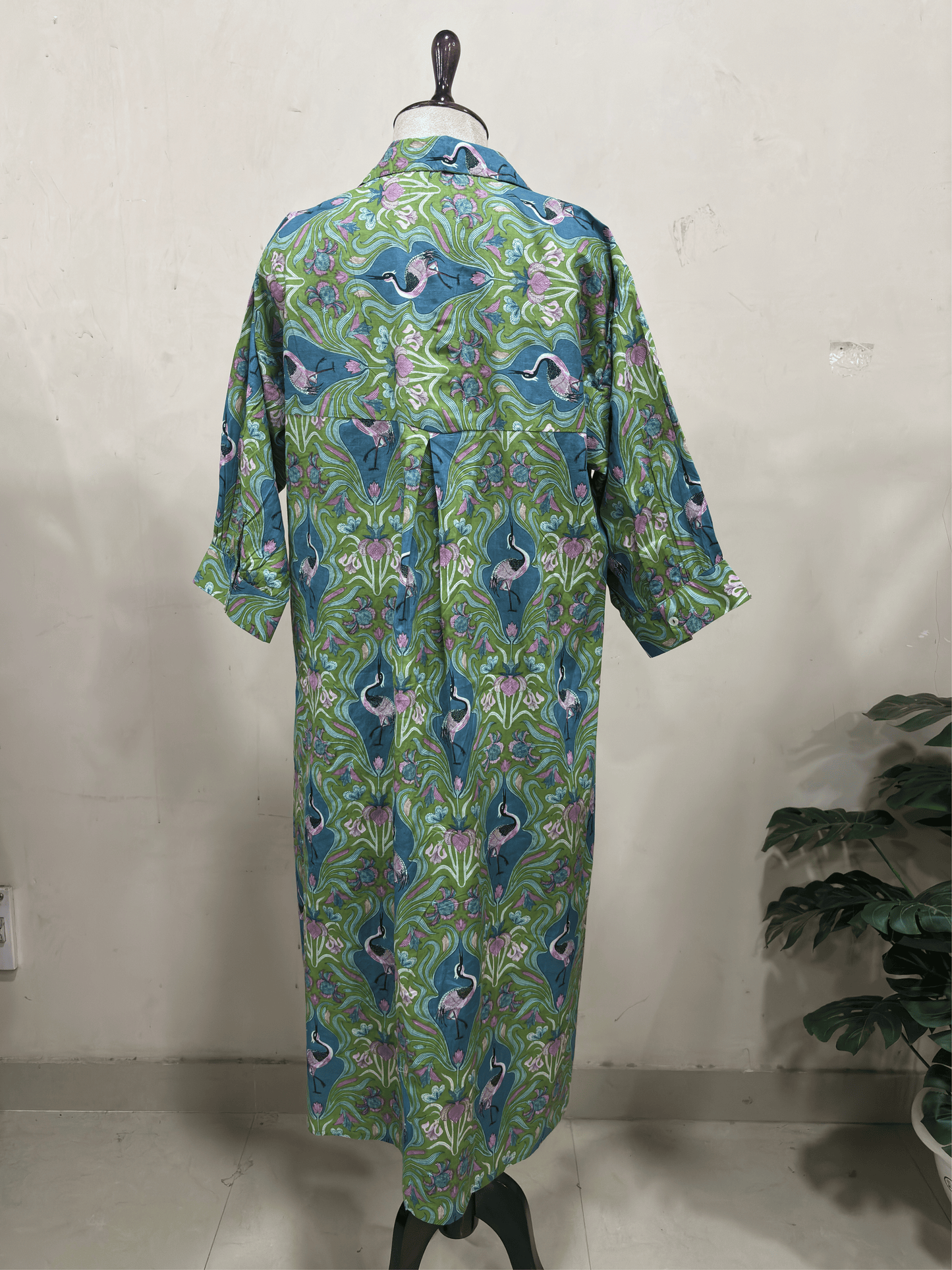 Sage Green Flamingo Button-Down Dress