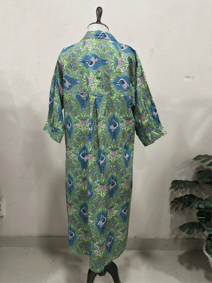 Sage Green Flamingo Button-Down Dress