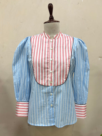 Sky Blue & Pink Striped Shirt
