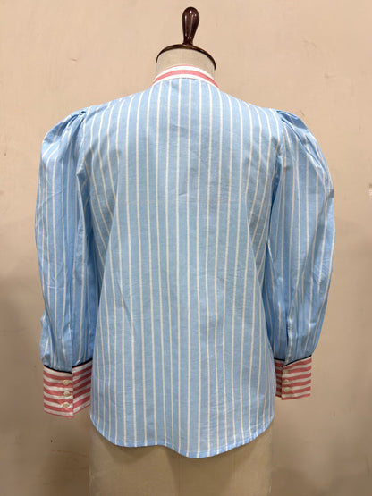 Sky Blue & Pink Striped Shirt