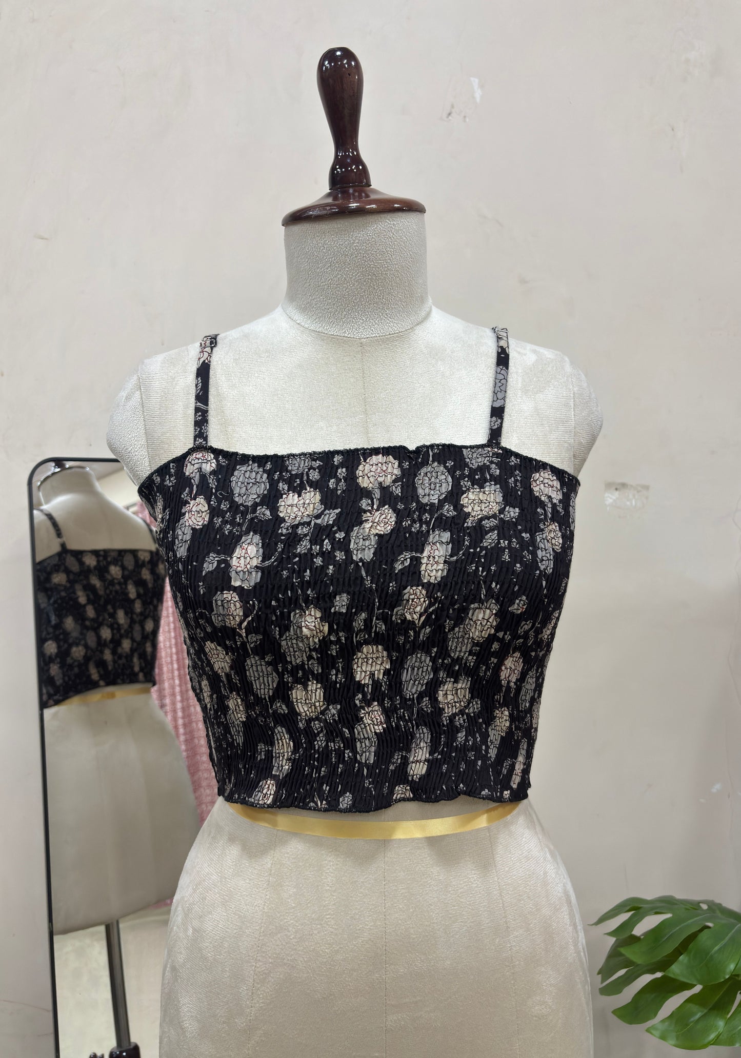 Floral Black Smocked Crop Top