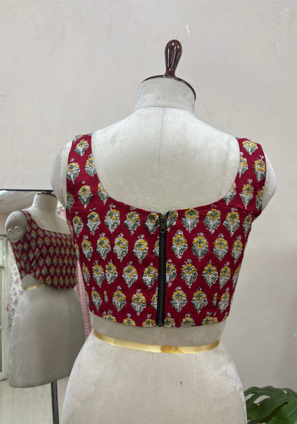 Maroon Printed Square Neck Sleeveless Top
