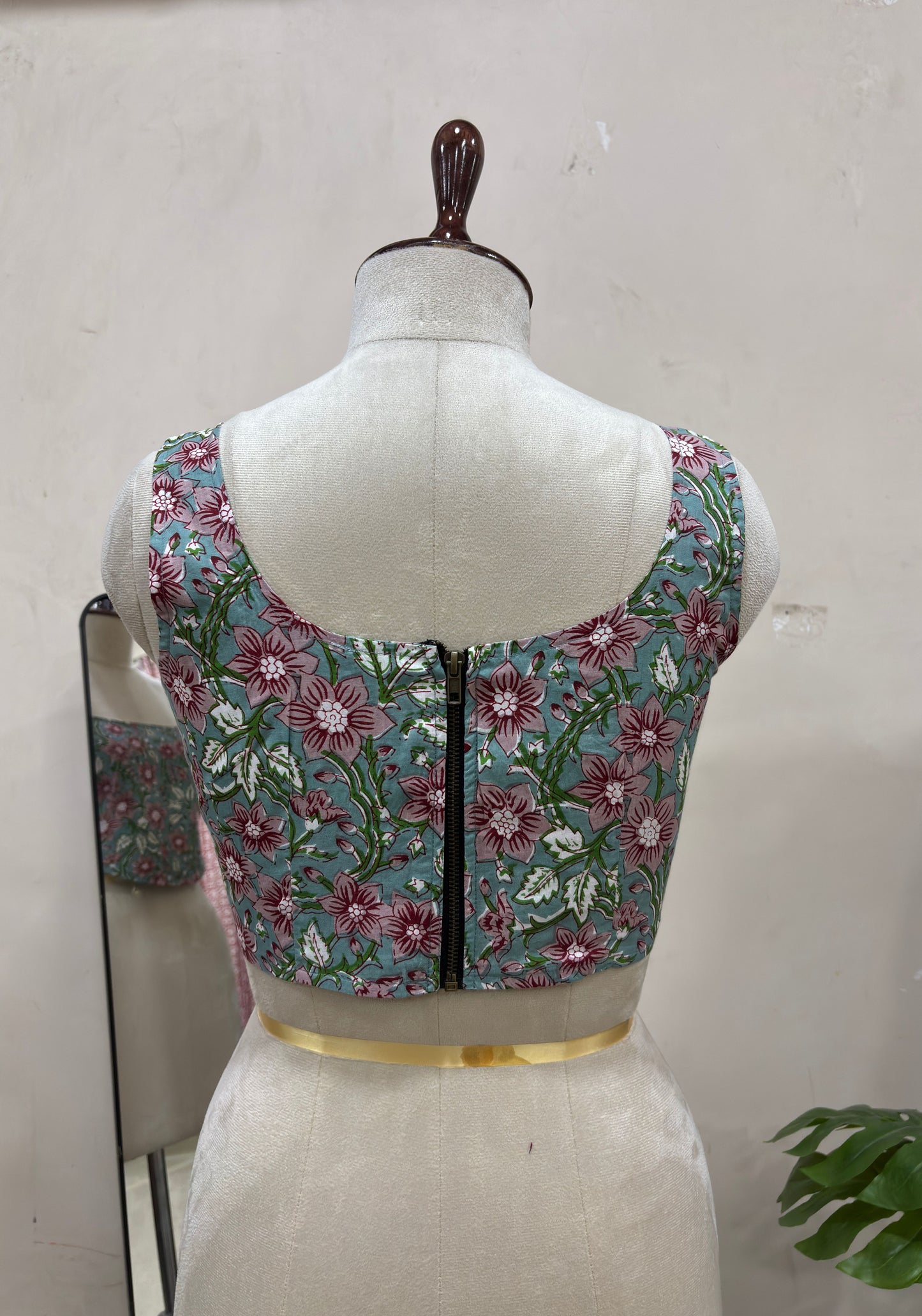 Blue Floral Printed Square Neck Sleeveless Top