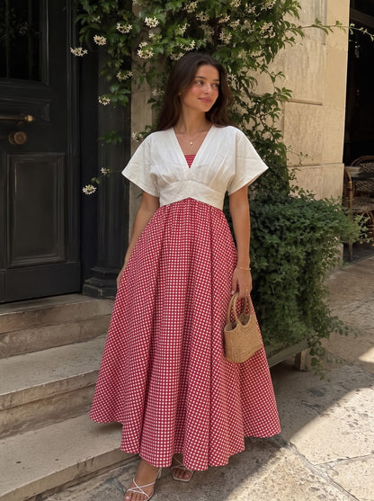Rosso Small Gingham Flare Skirt with Ivory Top Set