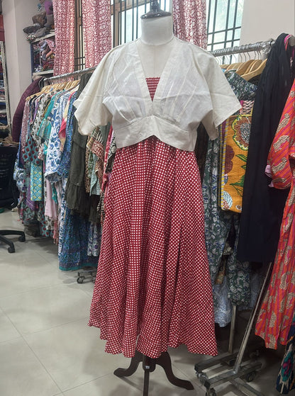 Rosso Small Gingham Flare Skirt with Ivory Wrap Blouse Set