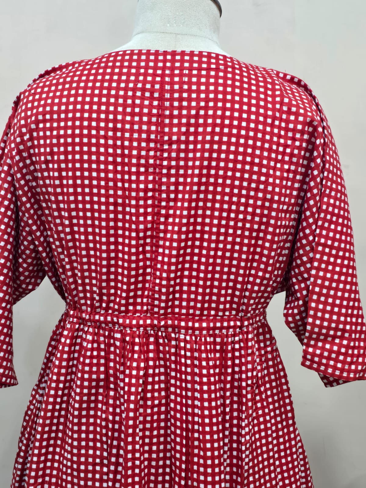 Red Checkered Button-Down Dress