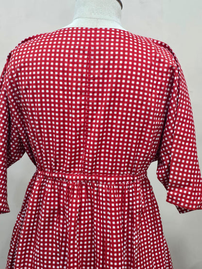 Red Checkered Button-Down Dress