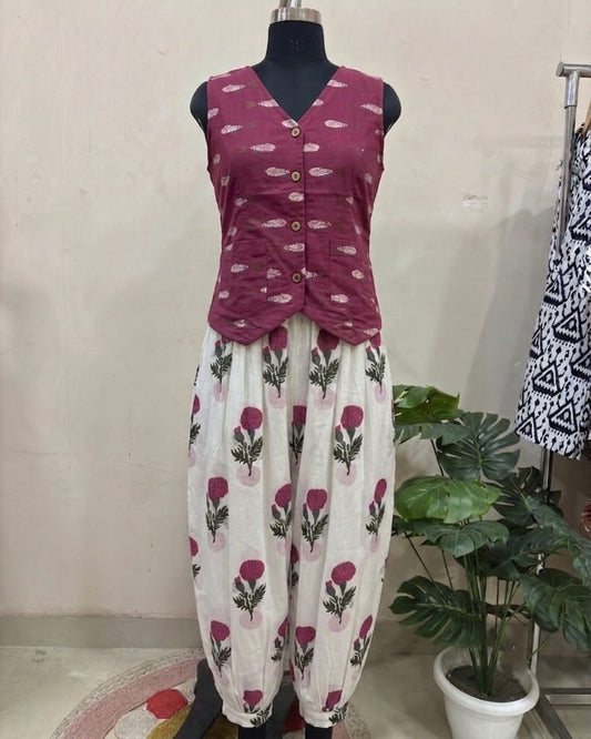 Botanical Harmony Waistcoat Balloon Pant Set