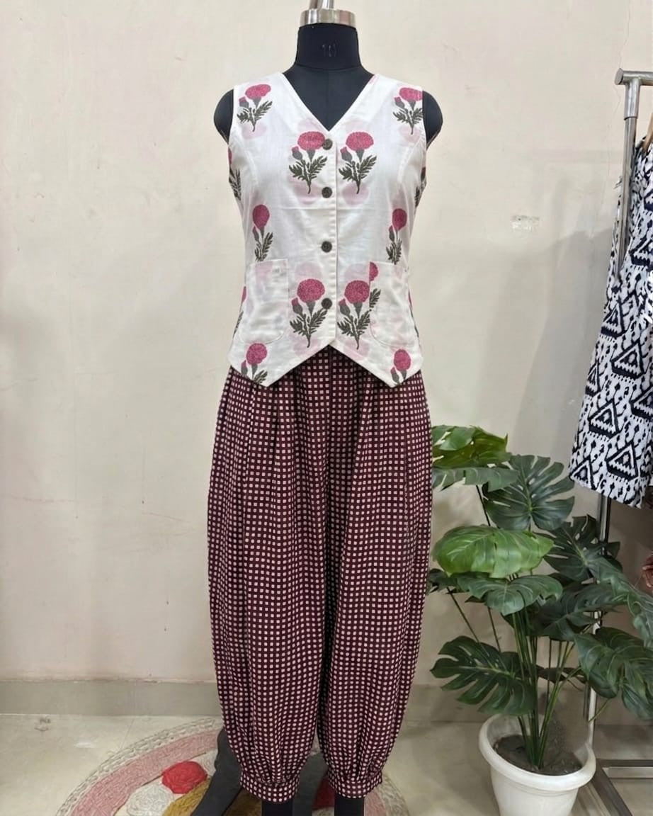 Elegant Charm Waistcoat Balloon Pant Set