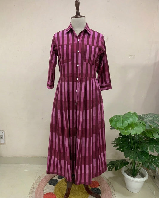 Pink & Maroon Striped Button-Down Dress