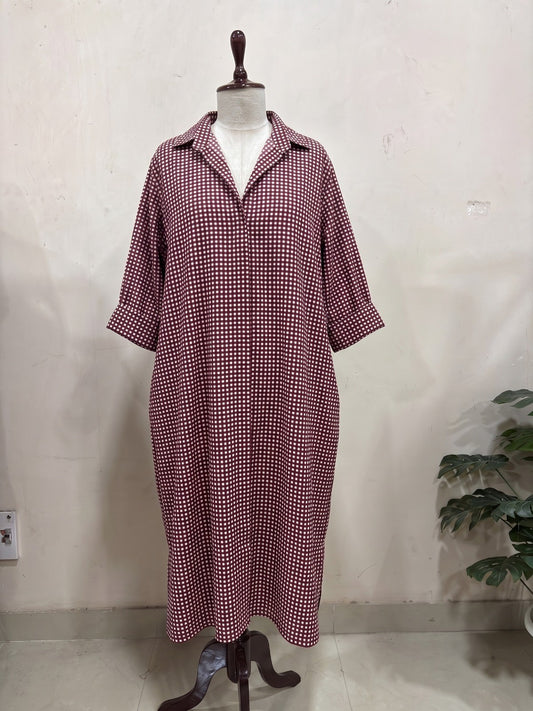Maroon Gingham Relaxed Dress