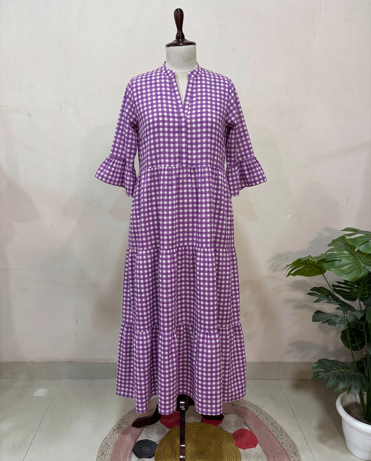 Purple Gingham Tiered Maxi Dress